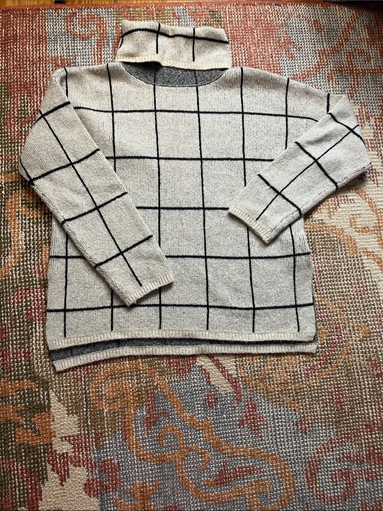 Madewell Sweaters - Madewell Windowpane Turtleneck Sweater Medium Cream Black Grid Knit